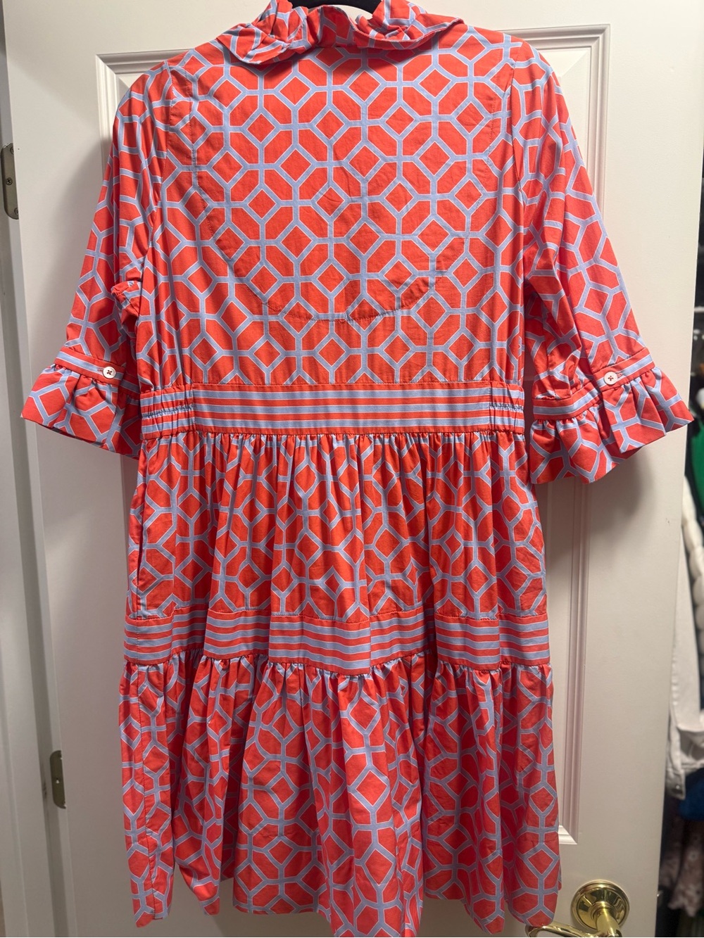 Gretchen Scott Designs Coral and Light Blue Geometric V-Neck Tunic - Picture 5 of 7